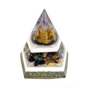 Pronta Entrega -  Orgonite Pirâmide Pentagonal de 15cm - Dourado